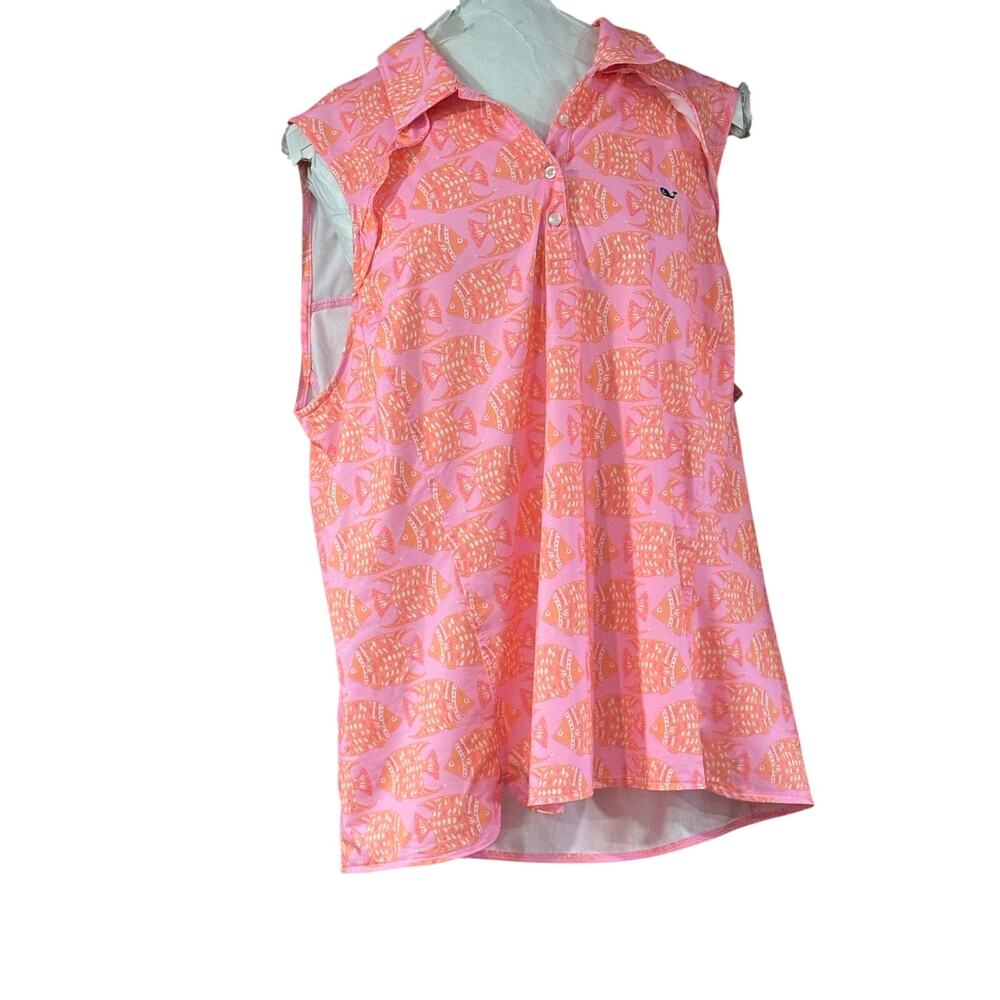 Vineyard Vines Performance Sleeveless Polo pink Orange Fish Woman XL